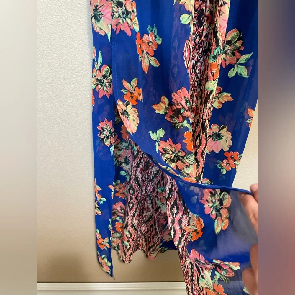 City Studio Blue & Red Floral Long Summer Beach Vacation Maxi Dress - Picture 2 of 7
